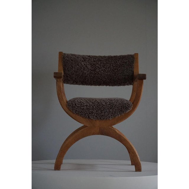 Mid-Century Armchair in Oak & Lambswool Model Kurul attributed to Henning Kjærnulf, 1960s For Sale - Image 12 of 15