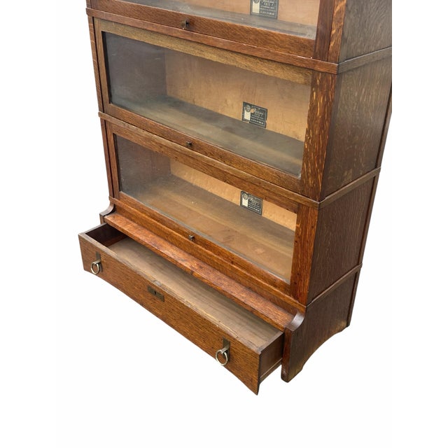 Brown Pair of Antique Arts & Crafts Mission Oak Six Section Barrister Bookcases For Sale - Image 8 of 12