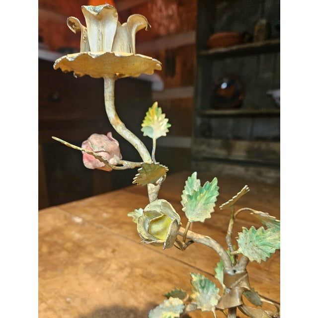 Metal Vintage Italian Toleware Two Arm Candelabra For Sale - Image 7 of 12