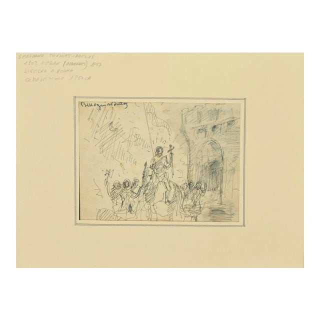 Mogniat-Duclos Bertrand, Figures and the Castle, Pen on Paper, 1950 For Sale