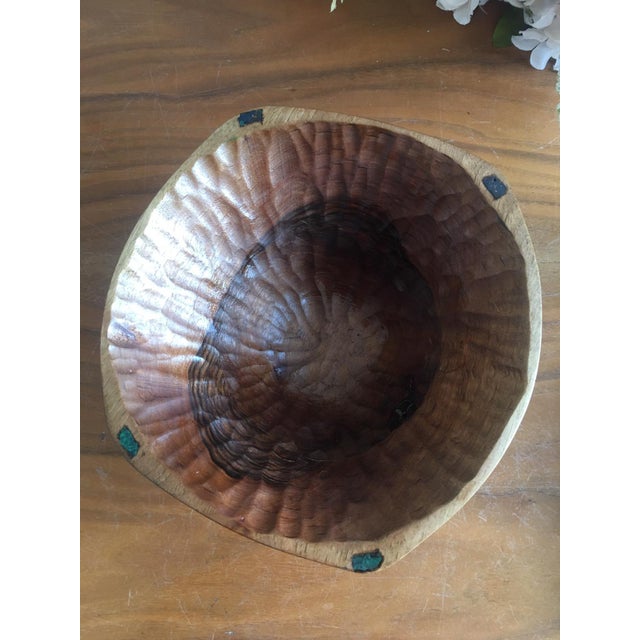 2010s Moroccan Hand-Carved Walnut & Gemstone Salad Bowl For Sale - Image 5 of 8