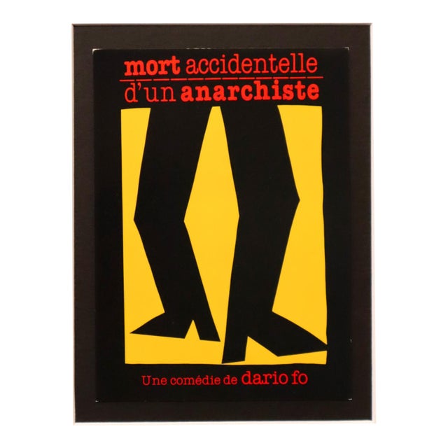 2002 Canadian Exhibition Postcard, "Mort Accidentelle d'Un Anarchiste" From 1980 Canadian Theater Poster, Vittorio Fiorucci For Sale