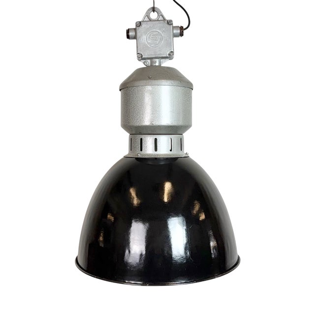 Industrial Black Enamel Factory Lamp from Elektrosvit, 1960s For Sale