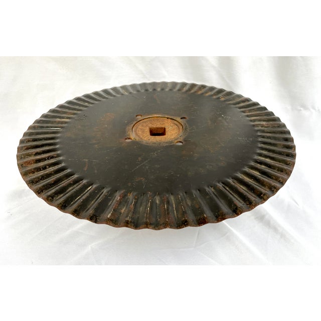 Vintage Industrial Farm Implement Fluted Pedestal Riser/Charcuterie Board/Cake Stand For Sale In Dallas - Image 6 of 8