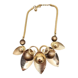Vintage 1950s Signed Napier Book Piece Goldtone Brown Moonglow Necklace