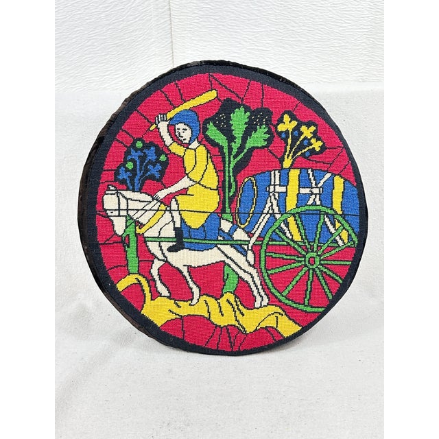 Add a vibrant, artisanal focal point to your seating with this unique vintage round needlepoint accent pillow. Expertly...