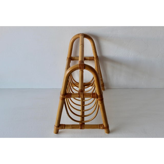 1970s Mid-Century French Style Bentwood Bamboo Rattan Magazine Book Newspaper Rack Caddy Vintage For Sale - Image 5 of 12
