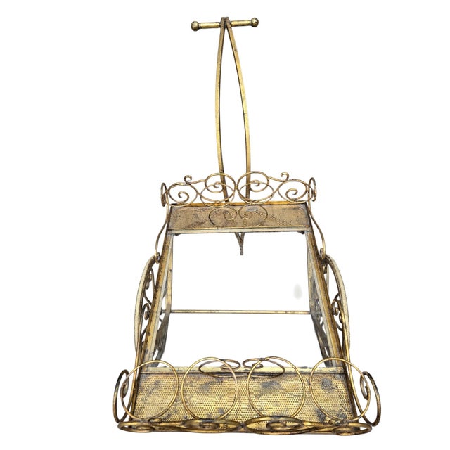 Mid 20th Century Hollywood Regency Gilt Iron Tea/Bar Cart on Wheels For Sale - Image 10 of 12