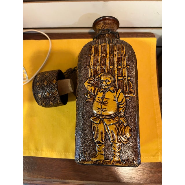 Mid 20th Century Leather Wrapped Glass Decanter With Embossed Don Quixote Figure by Miguel De Cervantes Poems For Sale - Image 9 of 10