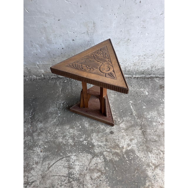 Art Nouveau Carved Wood Triangular Side Table, France, 1915 For Sale - Image 3 of 11