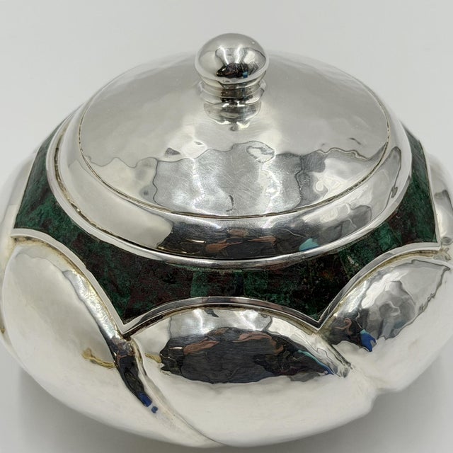 1960s Los Castillo Taxco Silver Plate & Malachite Lidded Bowl, Mexican Modernism For Sale In Los Angeles - Image 6 of 18