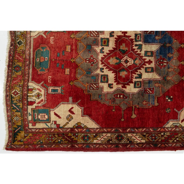 Persian Vintage Heriz Designed Red Wool Runner For Sale - Image 3 of 11