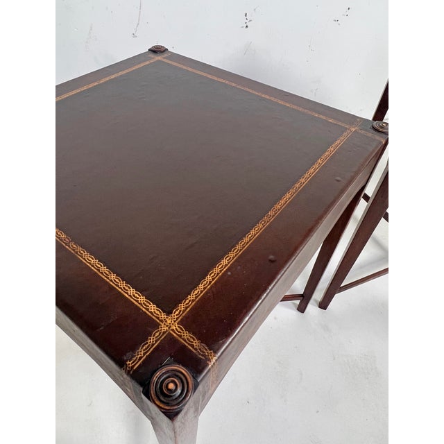 C. 1940s Regency Leather and Mahogany End Tables - A Pair For Sale - Image 10 of 12