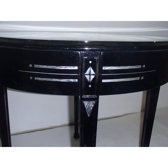Large Black Round Salon or Side Table with Lacquered Legs and Silver Trim, 1920s For Sale - Image 4 of 9