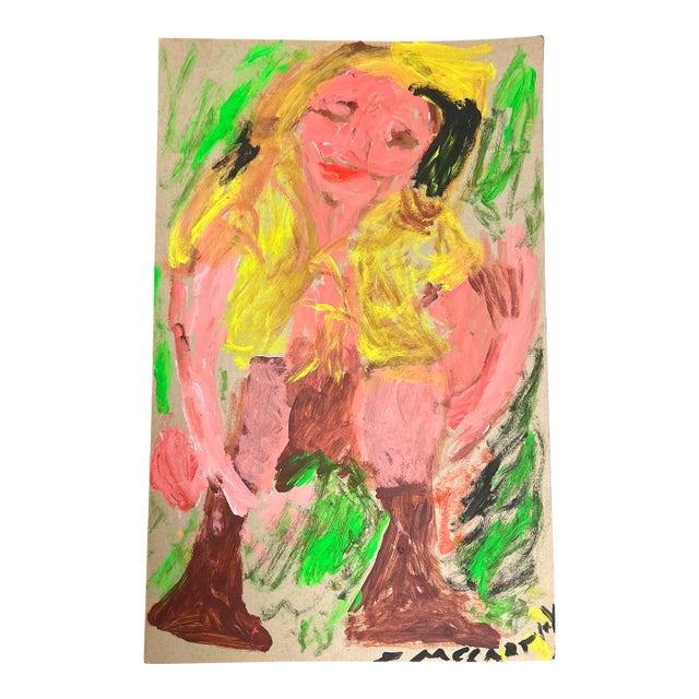 1970’s Original Folk Outsider Art Female Portrait Painting For Sale