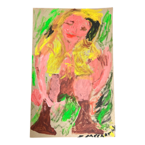 1970’s Original Folk Outsider Art Female Portrait Painting