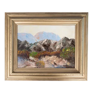 Vintage Impasto Mountains Landscape Oil Painting, Signed