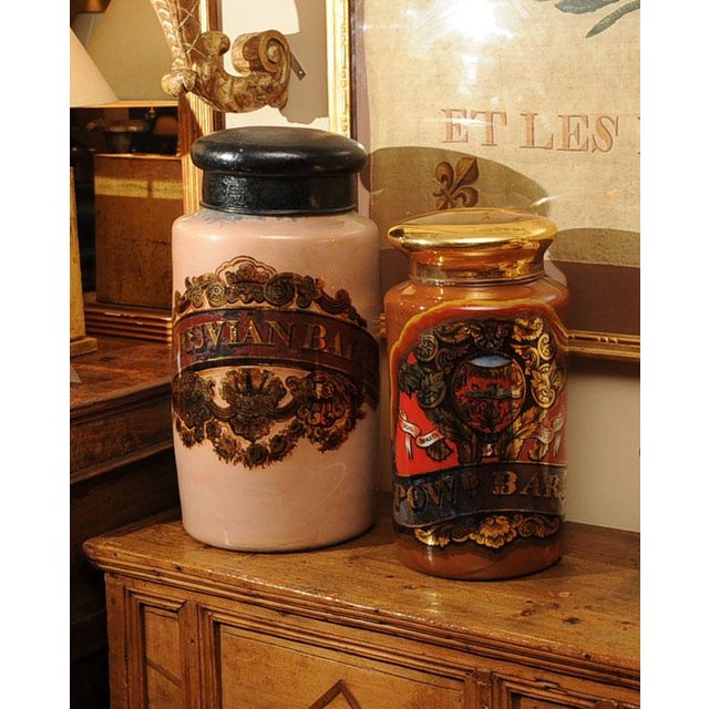 Victorian 1830 English Reverse Painted Glass Pharmacy Jars - a Pair For Sale - Image 3 of 10