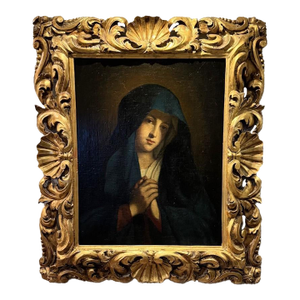 19th Century Egisto Manzuoli Religious Figurative Painting of the Virgin Mary, Framed