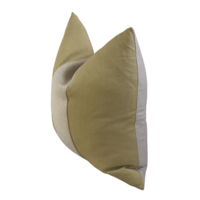 French Gold and Cream Appliqué Stripe Wool & Linen Feather/Down Pillow For Sale - Image 4 of 6
