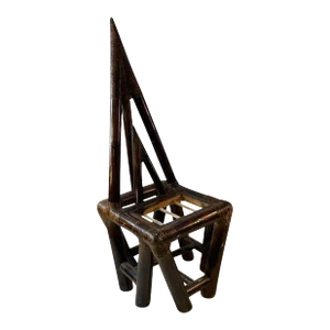 1970s Modern Cubistic Bamboo & Rattan Chair