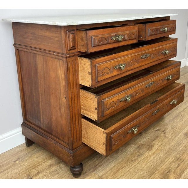 Chest of Drawers Antique French Walnut Marble Top Five Drawer Cabinet Lot 6449 For Sale - Image 18 of 18