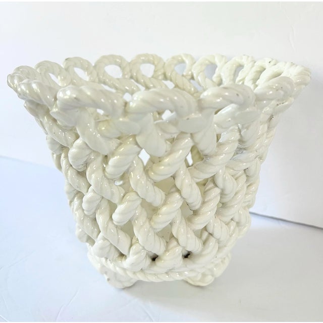 Vintage Ceramic Woven Rope Cache Pot For Sale - Image 4 of 9