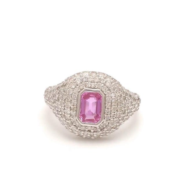 Natural 0.35 cts pink sapphire & 1.41 cts diamond ring in 18k gold For Sale - Image 4 of 18