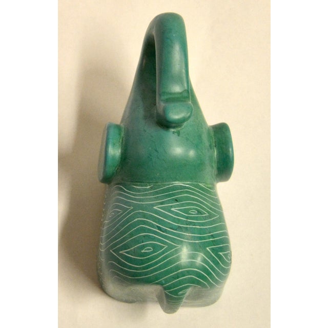 Vintage African Folk Art Carved Soapstone Ocean Green Elephant Figurine Animal For Sale - Image 10 of 13