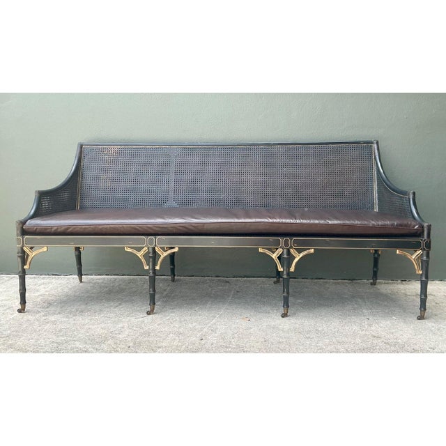 Vintage Leather Cushion Cane Settee For Sale - Image 4 of 17