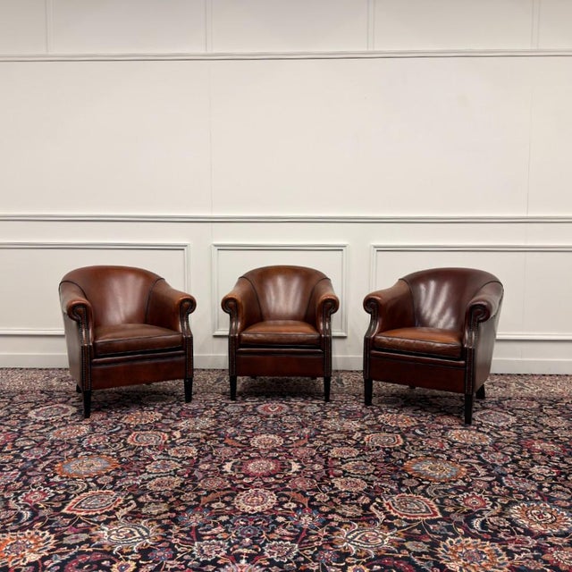 English Sheepskin Leather Chairs, Set of 3 For Sale - Image 15 of 15