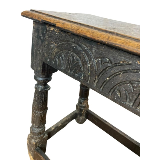 Wood Carved Oak Joined Stool, 1680 For Sale - Image 7 of 8