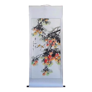 Chinese Hand Painted Fortune Persimmons Scenery Hanging Scroll / Wall Decor