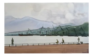 Nikolai Uvarov, Batumi, View of the Harbor, 1987, Watercolor