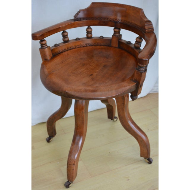 Antique 19th Century Victorian Walnut Revolving Desk Chair For Sale - Image 3 of 18