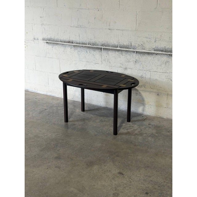 1970s Stained Oak Folding Butler Tray End Table With Drop-Down Sides Vintage Mid-Century Modern 1970s For Sale - Image 5 of 11