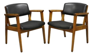 Vintage Boling Chair Co Mid Century Modern Walnut Lounge Arm Chairs (A) - Pair