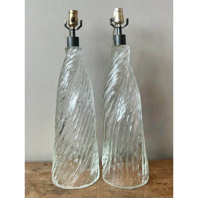 Vintage Boho Twisted Blown Glass Lamps - A Pair For Sale - Image 4 of 7