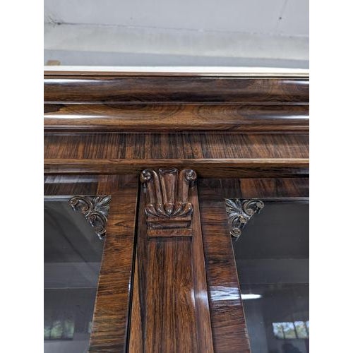 Large English Bookcase in Exotic Wood with Three Glass Doors For Sale - Image 16 of 17