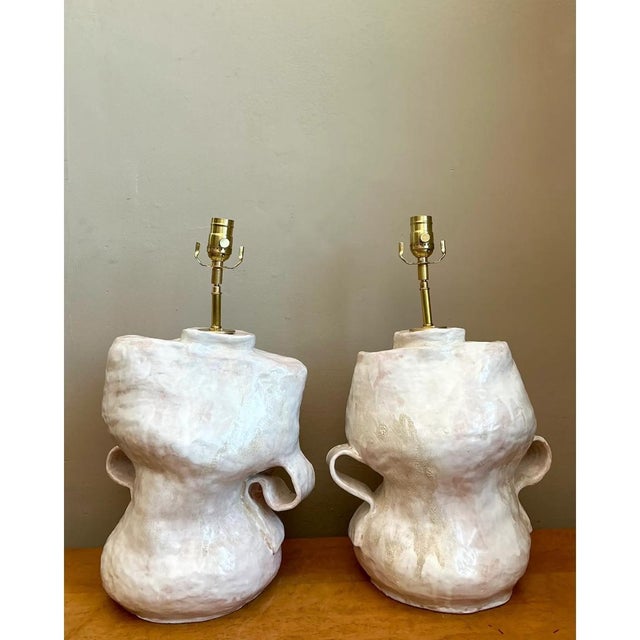 Mid-Century Modern Vintage Sculptural Ceramic Table Lamps - a Pair For Sale - Image 3 of 14