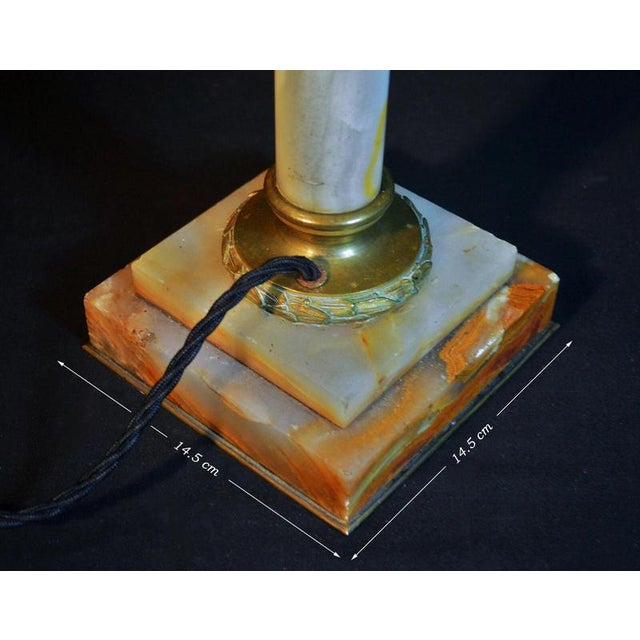 Antique Onyx, Bronze & Etched Glass Column Table Lamp, 1920 For Sale - Image 6 of 14