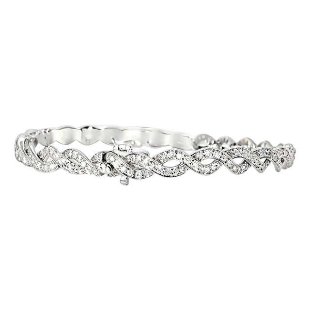 Late 20th Century 14K White Gold Diamond Braided Tennis Twist Bracelet For Sale