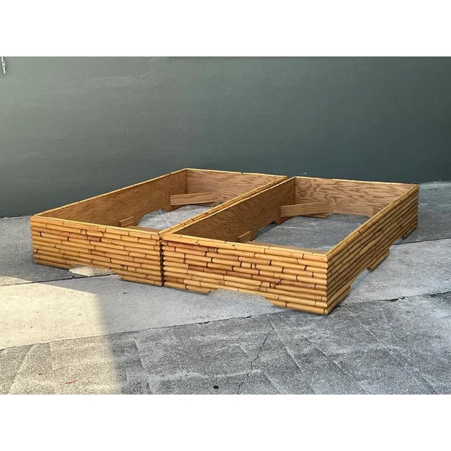 Vintage Stacked Rattan King Bed Base - Pair For Sale - Image 4 of 12
