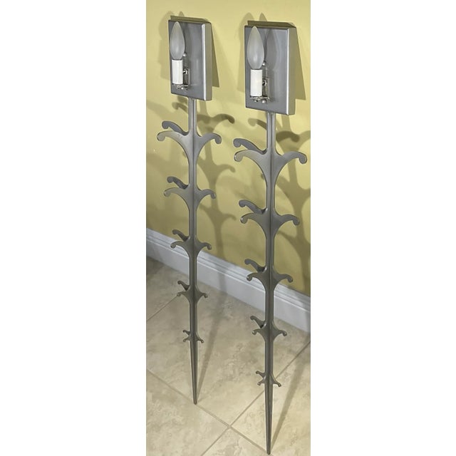 Mid-Century Modern Pair of Midcentury Steel Wall Scones For Sale - Image 3 of 12