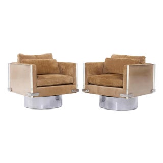 Richard Himmel Mid Century Lucite Swivel Lounge Chairs - Pair For Sale