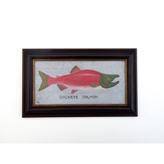 Matt Rix, Naive Style Sockeye Salmon Fish, Oil on Board, 2000s, Framed For Sale - Image 6 of 10