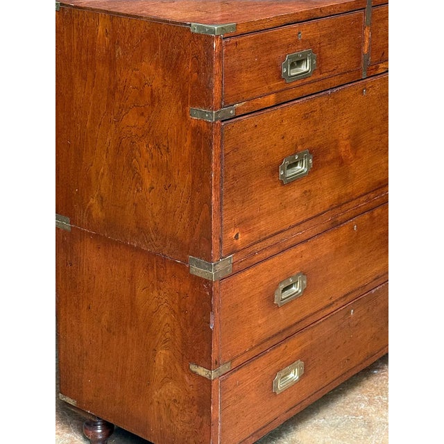 19th Century British Military Officer's Campaign Chest or Dresser of Brass-Bound Teak For Sale - Image 5 of 14