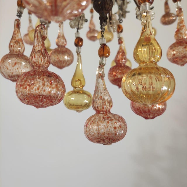 Metal Twelve-Light Chandelier with Blown Glass Pendants attributed to Banci Firenze, 1950s For Sale - Image 7 of 11