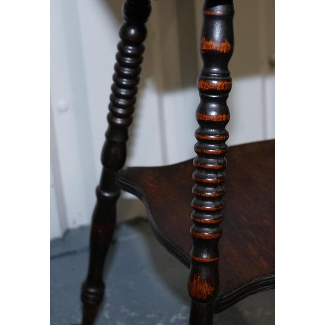 Brown Antique Victorian Tiger Oak Side Table with Cast Iron Feet For Sale - Image 8 of 18