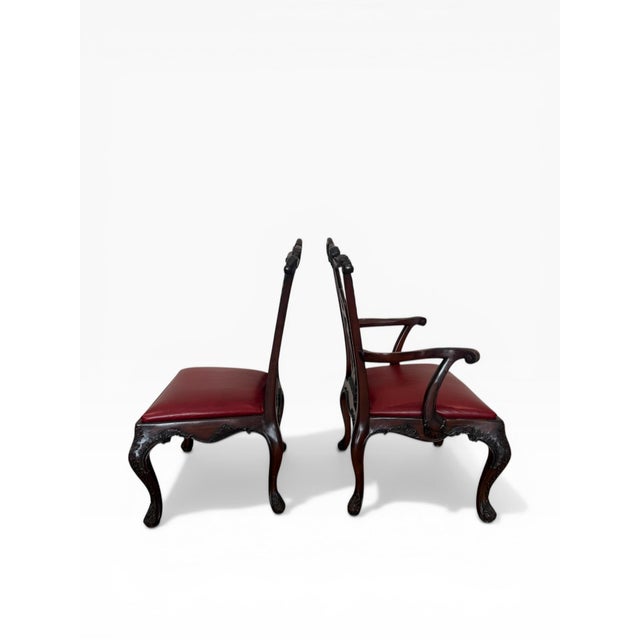 Henredon Set of Six Henredon Chippendale-Style Dining Chairs With Red Leather For Sale - Image 4 of 16